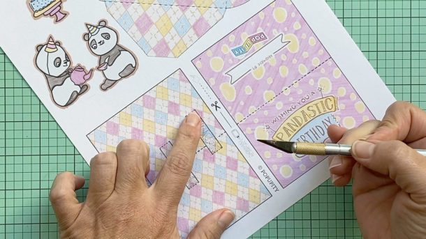 Panda Birthday Pop-Up Card Tutorial by Popupity - Step 3 Cut Slits