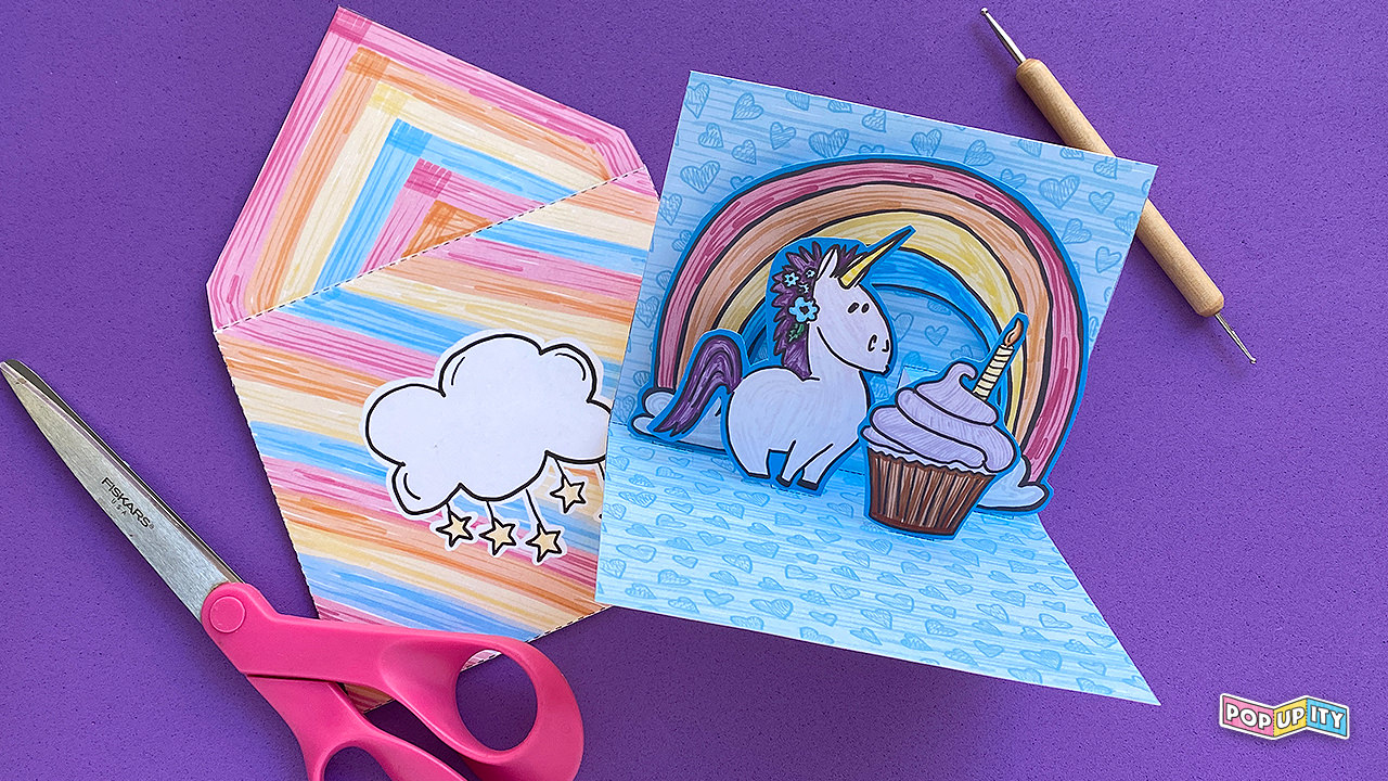 Rainbows & Unicorns DIY Pop-Up Card Template  Popupity Within Templates For Pop Up Cards Free