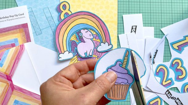DIY Unicorn Pop-Up Card Template and Tutorial - Cut Unicorn and Cupcake