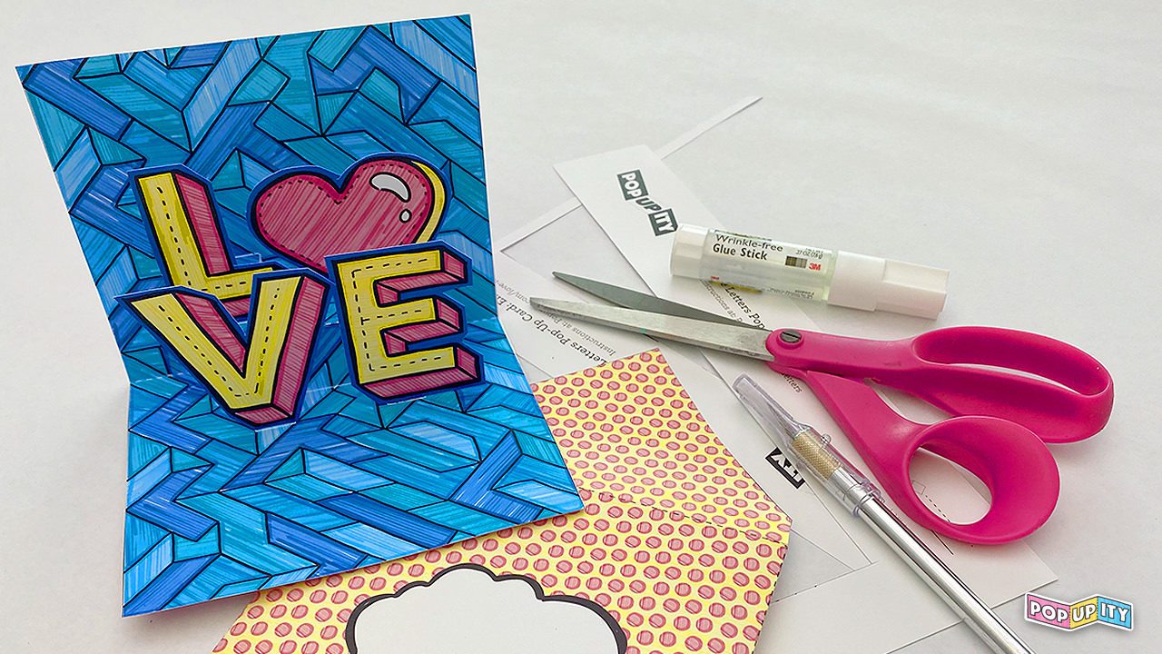 Love Letters DIY Pop-Up Card Template  Popupity Regarding Pop Up Card Templates Free Printable