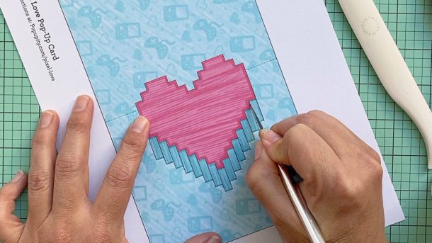 DIY Pop-UP Card Tutorial - Pixel Love Retro Video Game Card - Step Cut Slits