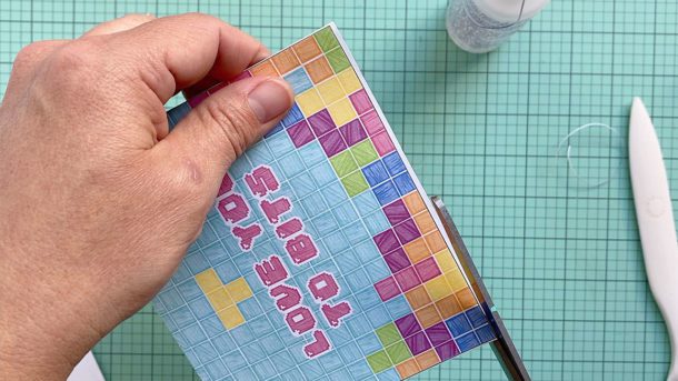 DIY Pop-UP Card Tutorial - Pixel Love Retro Video Game Card - Step Trim Edge