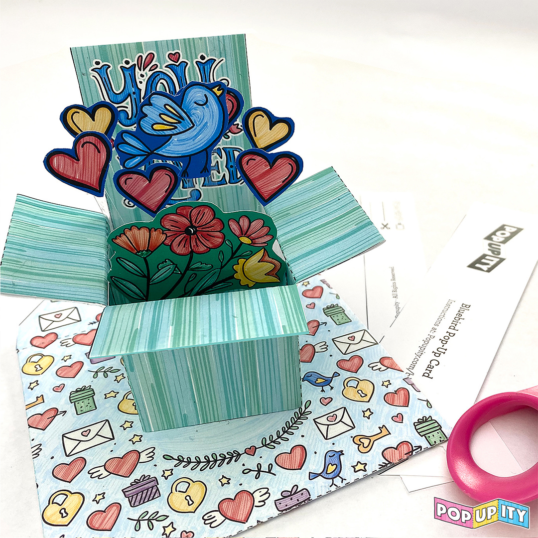 Bluebird of Happiness 3D Pop-Up Box and Matching Envelope by Popupity