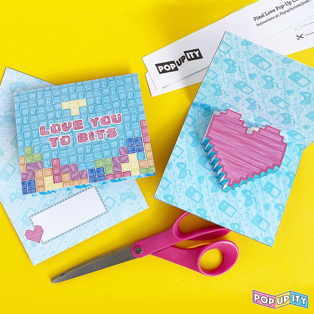 Pixel Heart DIY Pop-up Card Template by Popupity