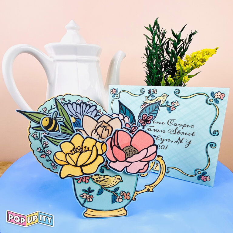 Teacup Pop-Up card printable paper craft by Popupity